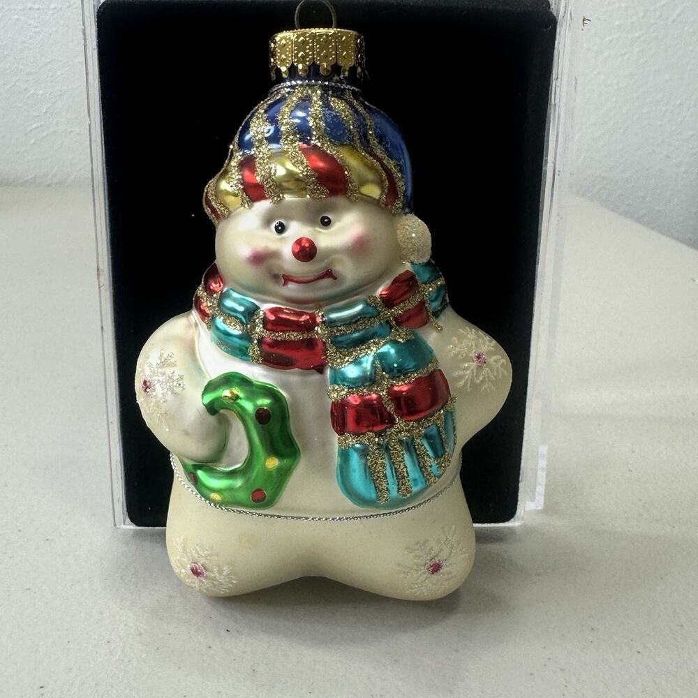 2003 Target Brands Glass Snowman Christmas Ornament Hand Crafted in case